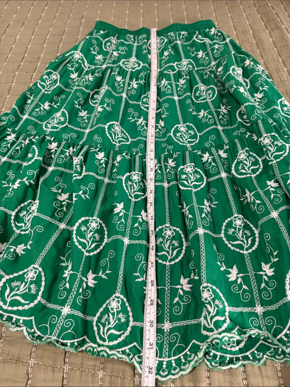 Pinch Emerald Green White Embroidered Tiered Maxi Skirt - Picture 5 of 6